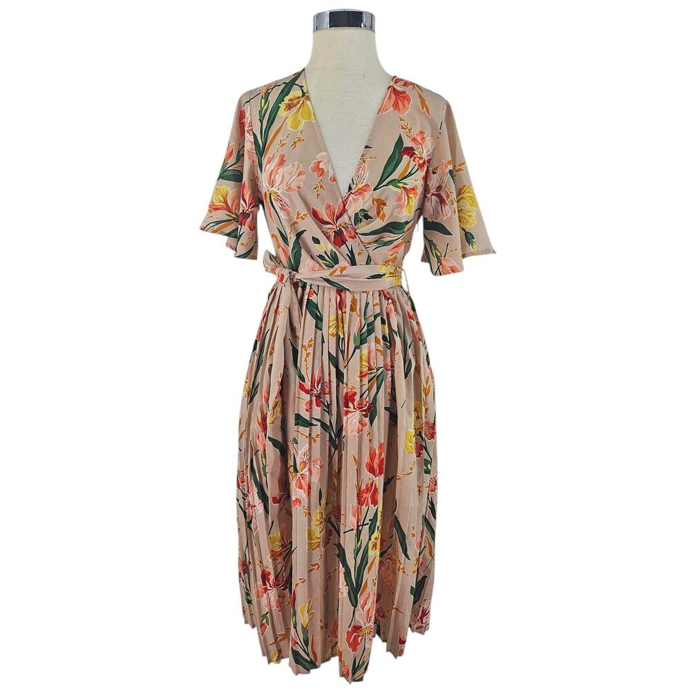 Pretty Little Things Pink Floral Pleated Midi Dress, 4